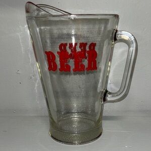 Clear Glass Beer Pitcher with Red Accents